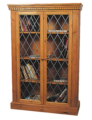 PINE BOOKCASE 2DOOR LEADED LIGHT 53IN x 35.5IN