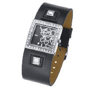 Diamonte Square Case Black Cuff Watch