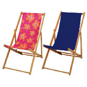 Floral Hardwood Deckchair & Plain Blue