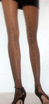 Rhinestone Back Seam Fishnet Tights- Black- One Size