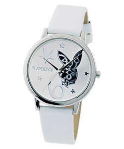 playboy Ladies White Strap Bling Dial Watch