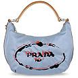 Light Blue Nylon and Leather Stencil Logo Hobo Bag