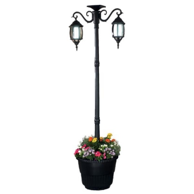 Garden Solar Twin Head Lamp Post and Planter 61013