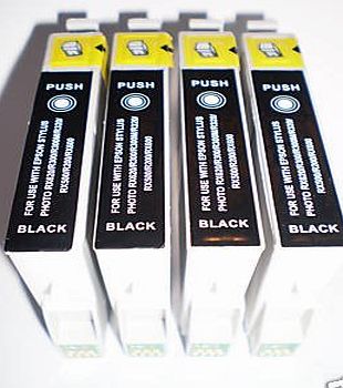 4 BLACK EPSON COMPATIBLE INK CARTRIDGES FOR EPSON PHOTO STYLUSS20, SX100, SX105, SX200, SX205, SX400, SX405, SX600FW, BX300F, S21, SX110, SX115, SX215, SX410, SX415, SX515W, SX209, SX405 WiFi,