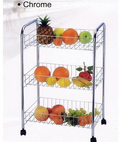 3 TIER CHROME FRUIT VEGETABLE RACK WHEELS STORAGE STAND CART TROLLEY KITCHEN (CHROME)