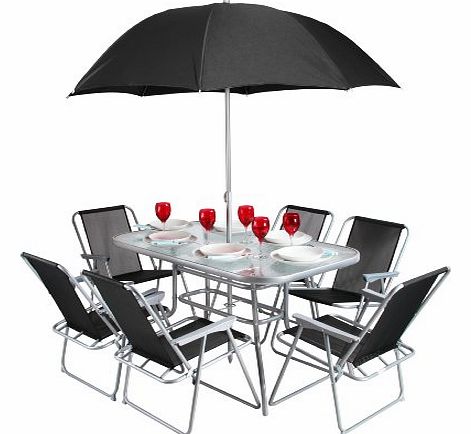 Primrose Hectare Mallory 6 Seater Textilene Garden Furniture with Parasol