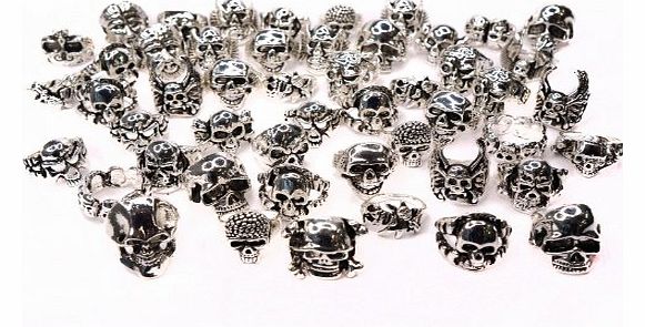 Wholesale lot of 50 Crossbones Pirate Gothic Punk Biker Skull Halloween Rings