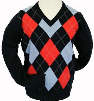 MCARTHY V-NECK ARGYLE LAMBSWOOL JUMPER Charcoal / Large