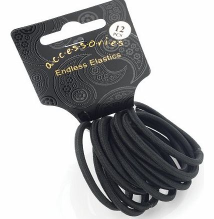 Set of 12 Black Thick Snag Free Endless Hair Elastics Bobbles Hair Bands