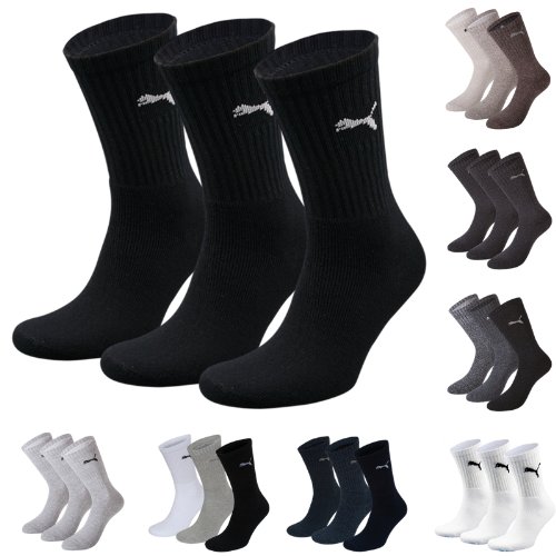 Sports Socks - Unisex Crew 3P Pack Adult - Three Pair Packs Of Plain/Mix (BLACK, UK SIZE 6-8)