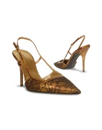 Bronze Lace Metallic Leather Slingback Pump Shoes