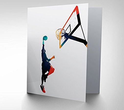 COLOURFUL BASKETBALL SPORT JUMP SLAM DUNK BLANK GREETINGS BIRTHDAY CARD CP018