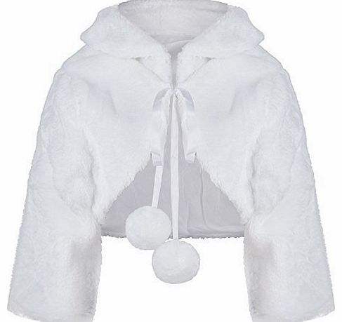 Girls Faux Fur Jacket 3/4 Sleeve ``208`` in White 7-8 Years