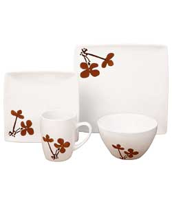 Red Flower 16 Piece Stoneware Dinner Set