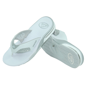 Ladies Reef Fanning Flip Flop. White Silver