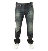 Dark Denim Button Fly Straight Leg Jeans