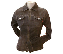 Zip thru leather collar denim jacket