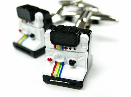 Retro Polaroid Instant Photo Camera Enamel Bullet Post Cufflinks Cuff Links