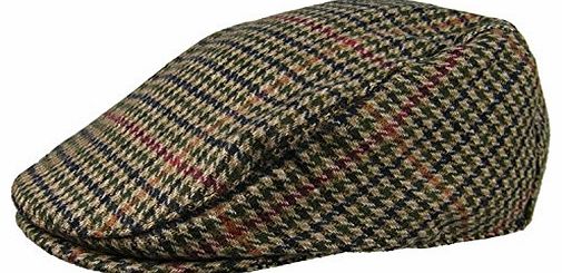 Mens Tweed Country Flat Cap (58cm, Dark Green / Orange)