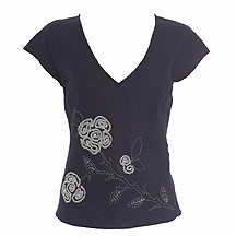 Black linen embellished top