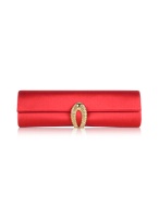 Red Satin Evening Clutch w/Swarovksi Crystal Clasp