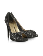 Swarovksi Crystal Black Satin Evening Pump Shoes