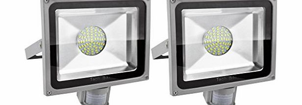 Rondful 2 pcs 50W Watt LED PIR Floodlight With Security Motion Sensor Home Garden Outdoor Waterproof Flood Lamp IP65 Cool White