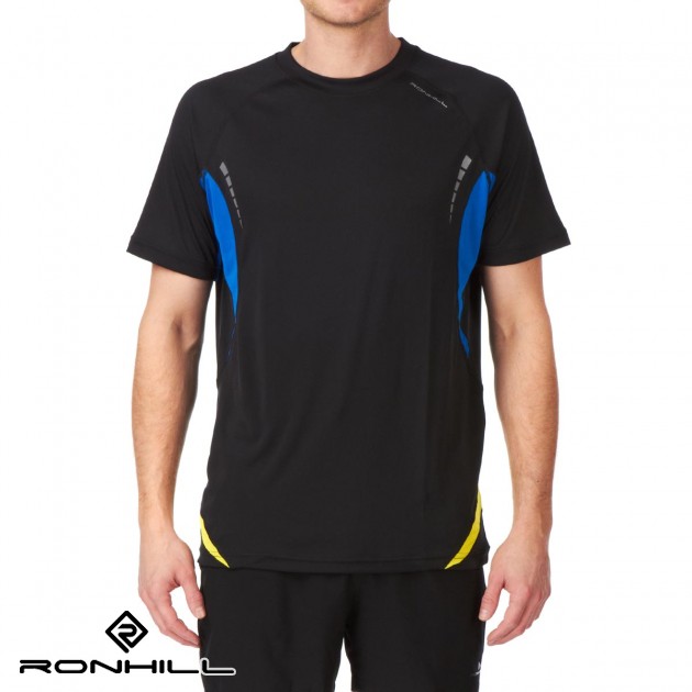 Mens Ronhill Advance Crew T-Shirt - Black/Lagoon