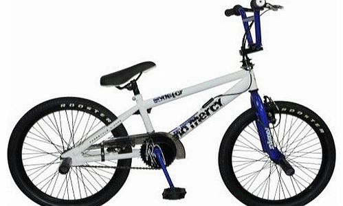 Boys No Mercy Single Speed Freestyle BMX Bike - (Gloss White/Gloss Blue, 11 Inch, 20 Inch)