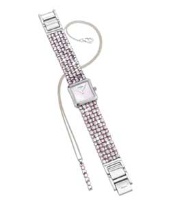 Ladies Pink Crystal Set Watch and Pendant