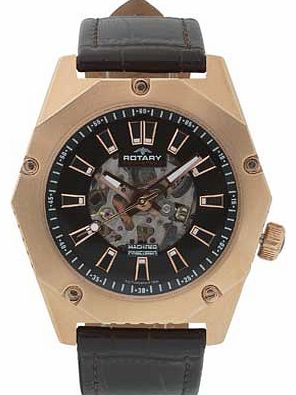 Mens Fusion Brown Strap Skeleton Watch