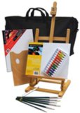 ARTIST SET WOODEN EASEL OIL PAINTS BRUSHES PALETTE BAG - Royal and Langnickel