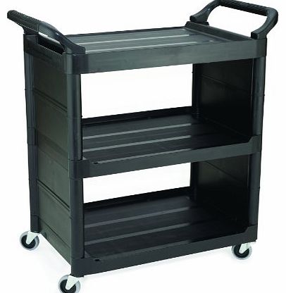 Commercial Polyethylene 3 Shelve Service Cart with End Panel - Black