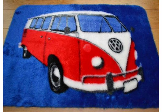 Camper Van Non Slip Machine Washable Sheepskin Style Kids Rug. Size 70cm x 100cm