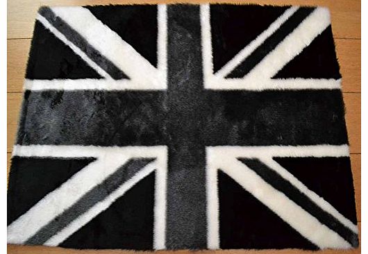 Grey Union Jack Non Slip Machine Washable Sheepskin Style Kids Rug. Size 70cm x 100cm