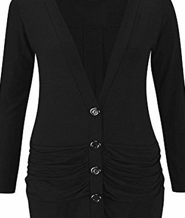 IMAGINARY NEW LADIES WOMENS LONG SLEEVE BUTTON BOYFRIEND RUCHED POCKET CARDIGAN PLUS SIZE[Black ,UK 14-16]