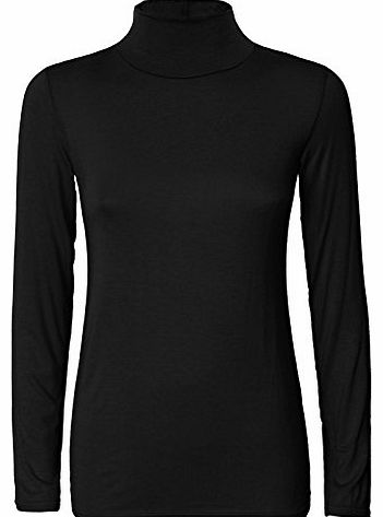 WOMENS LADIES PLAIN POLO TURTLE NECK STRETCH LONG SLEEVE JUMPER T SHIRT TOP 814[Black,20-22]