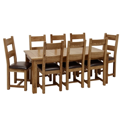 Large Rustic Oak Dining Set with 8 Rustic Oak