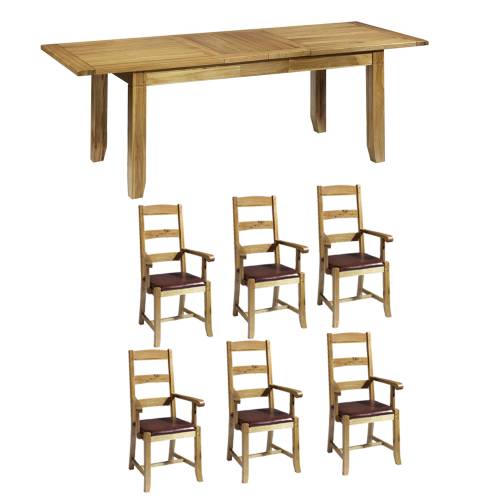 Rustic Oak Extending Table and Six Carver Chairs