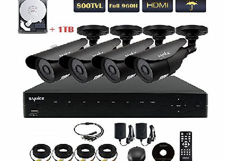 SN-D4C403H1 4-CH HDMI Digital Video Recorder System with 4 Outdoor Day/Night Bullet Cameras & 1TB Hard Disk (960H, HDMI/VGA/BNC, Hi-Resolution 800TVL IR Night Vision Waterproof IP68 800TVL