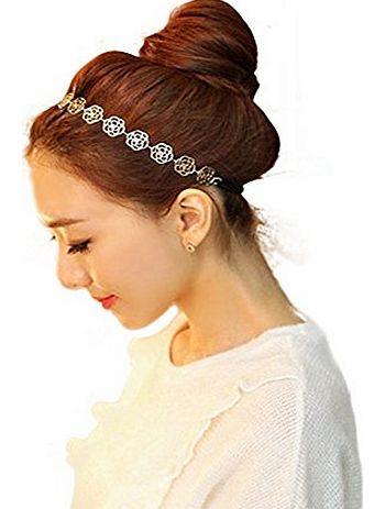 Womens Metallic Hollow Rose Flower Elastic Hair Band