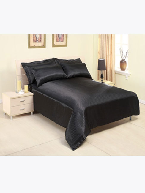 Black Woven Checks Satin King Duvet Cover,