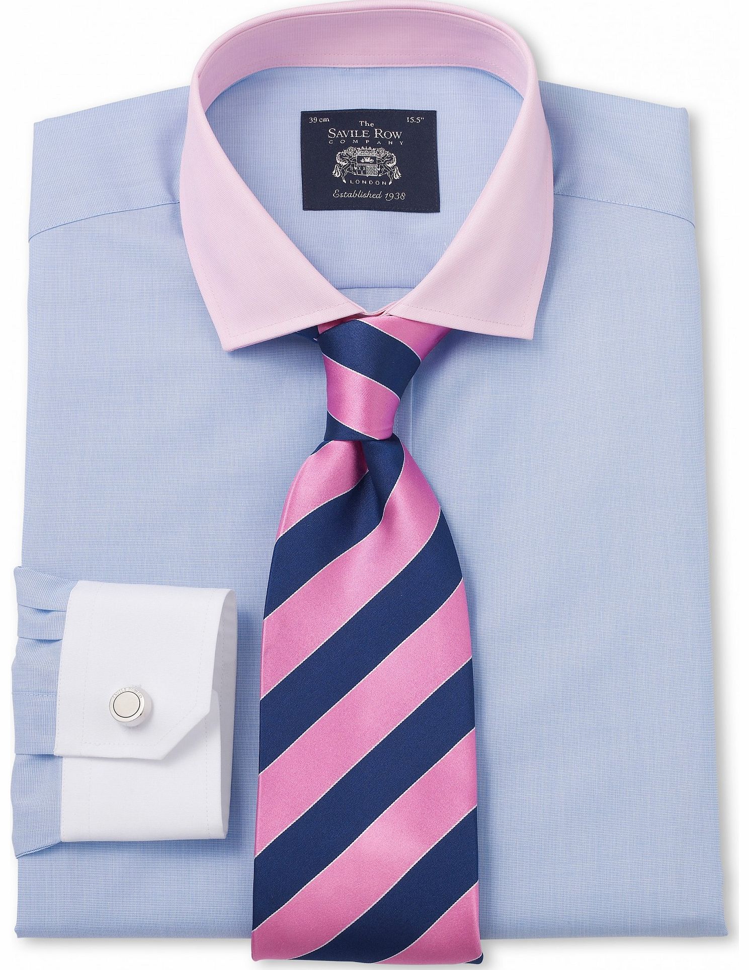 Blue Pink White Poplin Slim Fit Shirt 15 1/2``