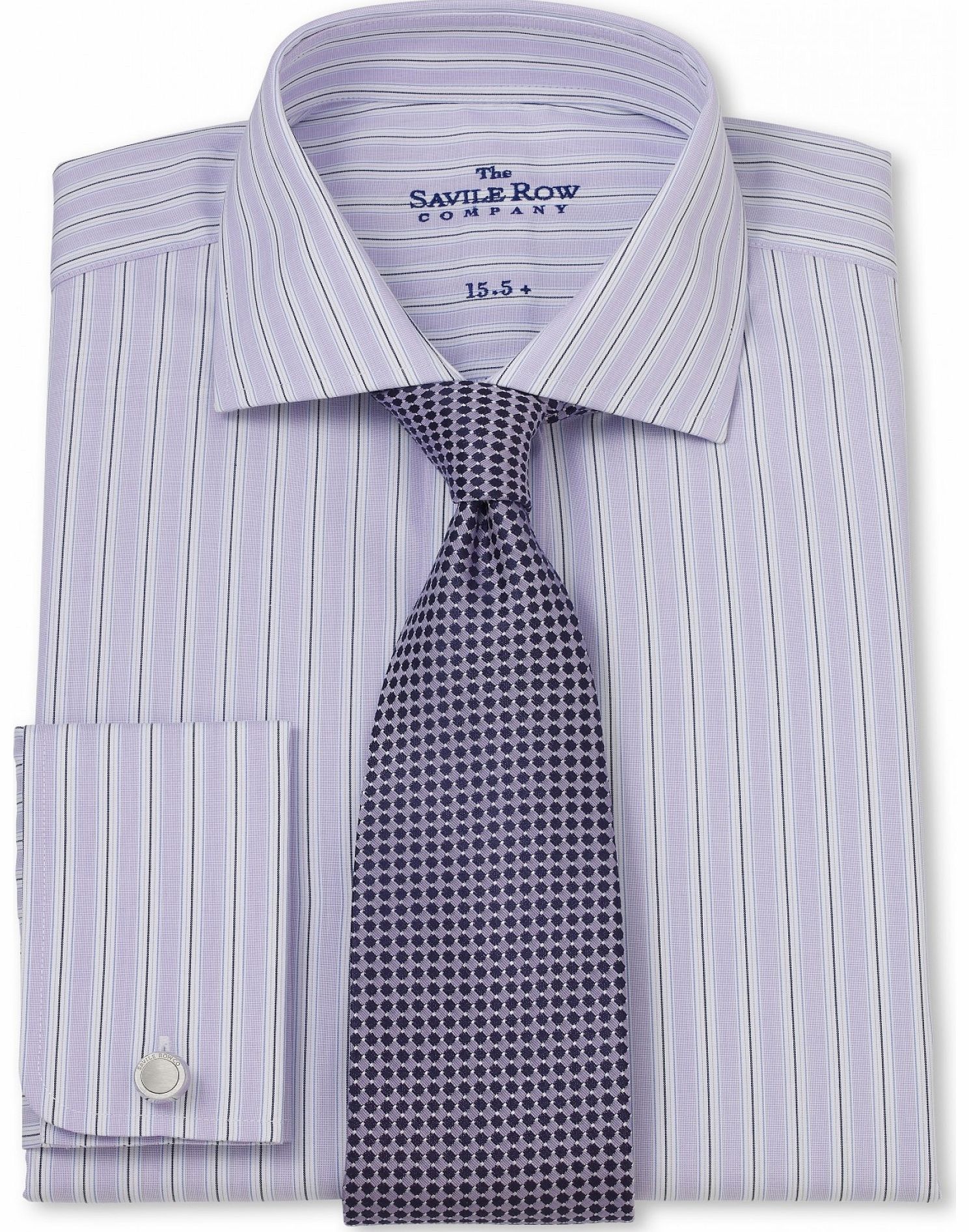 Lilac Navy Stripe Slim Fit Shirt 15`` Lengthened