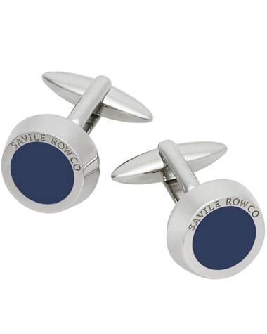 Navy Enamel Silver Effect Cufflinks