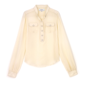 Cream Audrey Pocket Silk Blouse