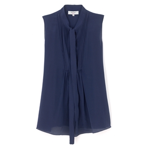 Navy Bardot Sleeveless Silk Blouse