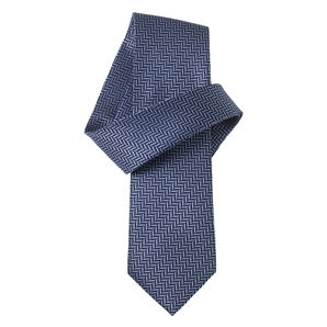 Navy Pale Blue Herringbone Pure Silk Tie