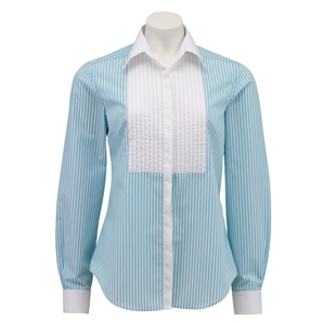 Turquoise Bengal White Bib Front Women` Shirt