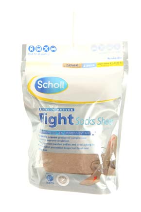 Ladies 2 Pair Scholl Flight Socks Sheer 4-6 Ladies - Natural